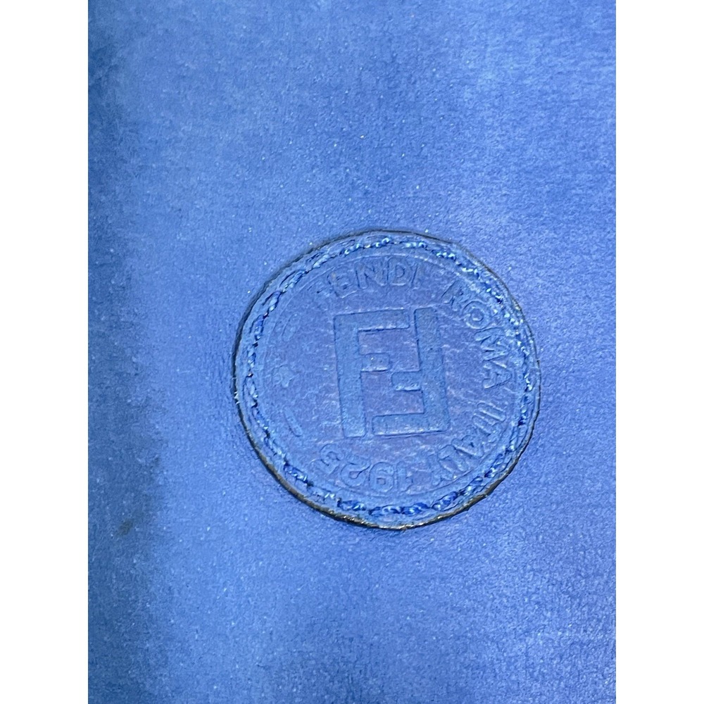 Vintage 80s FENDI Blue Drawstring Shoulder Bag Leather FF Logo - Picture 2 of 8